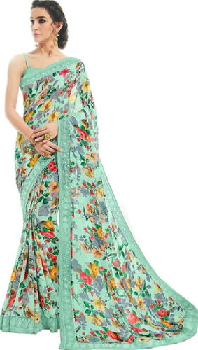 Multicolor Ladies Party Wear Washable Soft Georgette Floral Printed Designer Saree