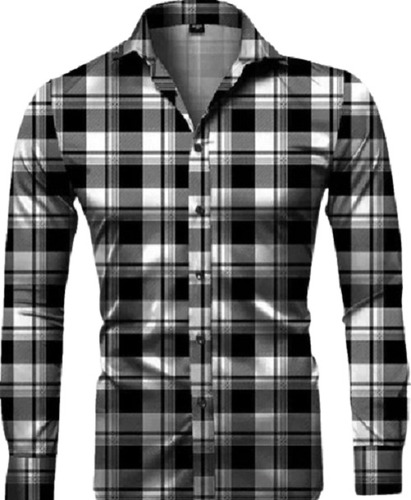 Mens 31 Inch Long Washable Full Sleeves Casual Wear Cotton Check Shirt