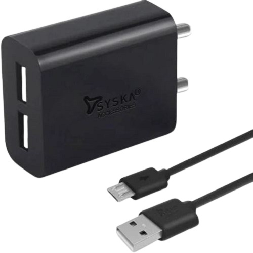 1.2 Meter Cable PVC Plastic Body Dual Port USB Mobile Charger - Durable Black Design, Dual USB Interface, Overcharge Protection, Fast Charging