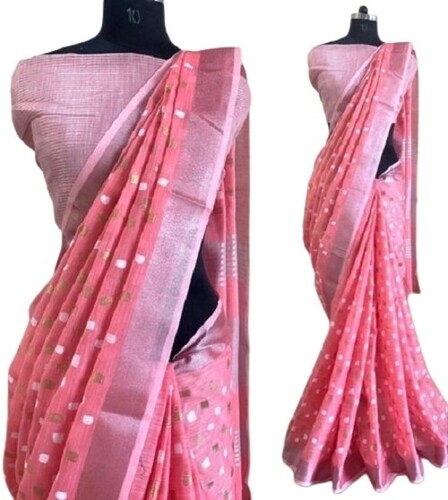 Women Elegant Look Party Wear Lightweight Polka Dot Printed Pink Fancy Saree