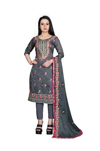 Indian Women Shinny Breathable And Embroidered 3/4 Sleeved Cotton Silk Party Wear Suit