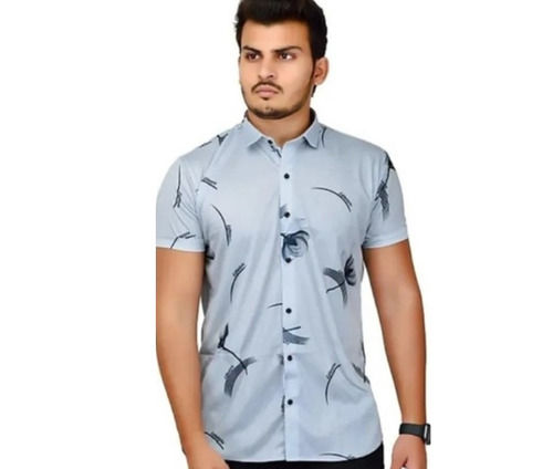 Grey Printed Pattern Washable And Comfortable Half Sleeves Men'S Cotton Shirt