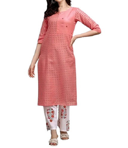 Ladies Printed Round Neck 3/4th Sleeves Daily Wear Washable Cotton Kurti