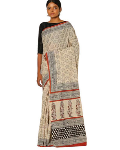 6 Meter Long, Casual Wear Hand Block Printed Cotton Saree With Blouse Piece