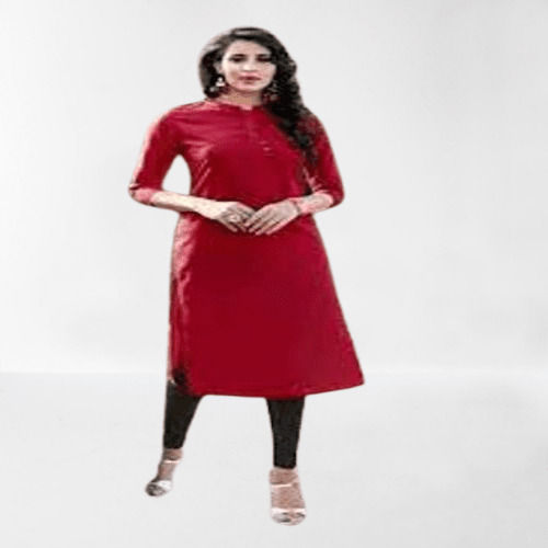 Ladies 3/4 Sleeves Collar Neckline Full Length Red Fancy Kurtis Bust Size: 30 Inch (In)