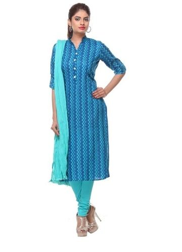 Blue Women Collar Neck 3/4Th Sleeves Beautiful Casual Wear Printed Cotton Kurta