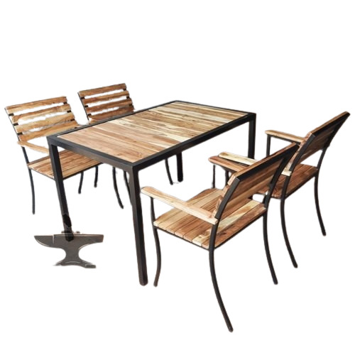 1 Table And 4 Chair Iron And Wood Industrial Style Outdoor Furniture