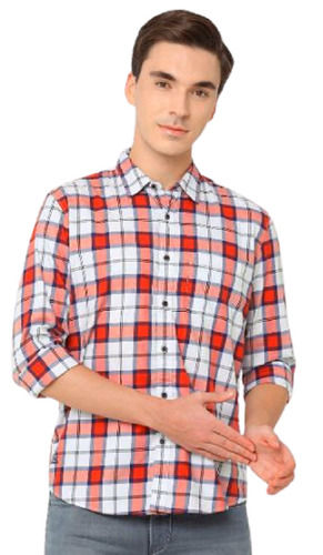 Spread Collar Casual Wear Full Sleeves Mens Check Shirts