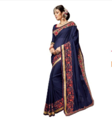 Winter Washable And Comfortable Stylish Embroidered Dark Blue Designer Traditional Silk Saree