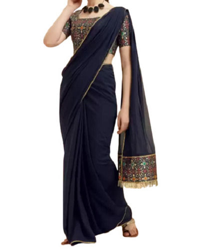 Black Party Wear Anti Wrinkle Unfadable Georgette Saree For Ladies