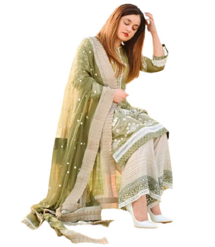 Lubricated Ladies Regular Fit 3/4Th Sleeves Printed Palazzo Suit With Dupatta