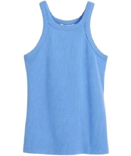 Plain Blue Comfortable And Breathable Cotton Tank Top For Ladies