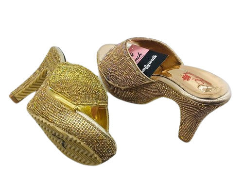 A Pair of Golden Glittery Nice Bride Sandals High Heel Fashionable Peep Toe  Design Stock Photo - Image of glittery, footwear: 143122984