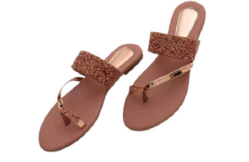 Antistatic Party Wear Synthetic Fashinable Leather Slip On Style Ladies Flat Sandal