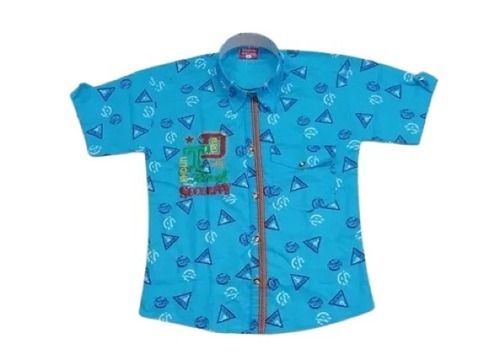 Casual Wear Comfortable And Washable Printed Blue Cotton Shirt For Kids