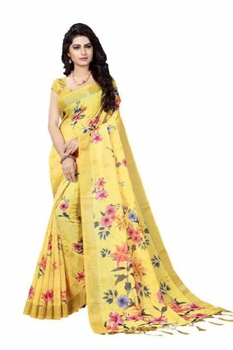 Yellow Beautiful And Attractive Printed Saree For Ladies