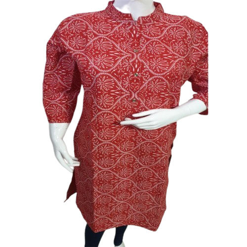 Breathable Fancy And Beautiful Pink Printed Cotton Kurti