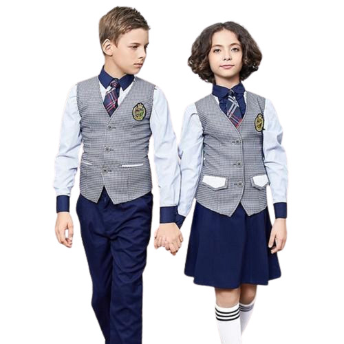 महिलाओं और बच्चों के लड़कों के लिए ग्रे यूनिफ़ॉर्म वेस्टकोट कॉलर टाइप: O-नेक