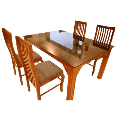 4 Seater Modern Natural Solid Wooden Dining Table Set