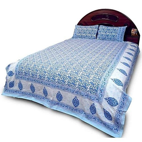 White Perfect Look Pure Cotton Sanganeri Printed Bedsheet