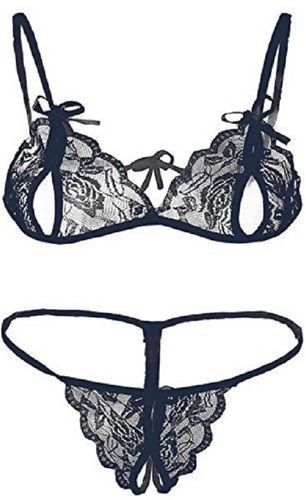 Silver Ladies Designer Polka Dot Floral Cotton Lace Bra Panty Set