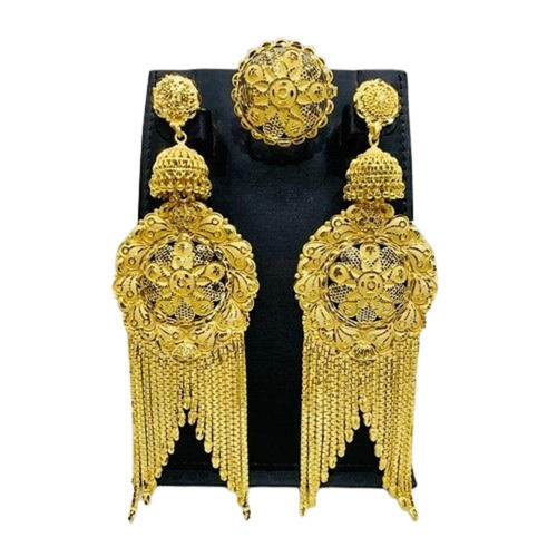 Elegant Look And Beautiful Work Stylish Party Wear Golden Designer Earring 