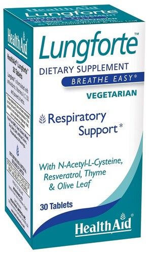 Lungforte Dietory Supplement Breathe Easy Vegetarian Respiratory Support With N-Acetyl-L-Cysteine Resveratrol Thyme & Olive Leaf