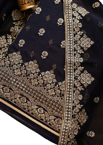 पार्टी वियर और ज़री वर्क जॉर्जेट डिज़ाइनर अनस्टिच्ड सलवार सूट दुपट्टे के साथ