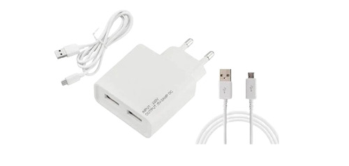 Dual Usb Port Mobile Phone Charger - High-quality Plastic, White | Fast Charging & Data Transfer, Compact Design For Travel Usage