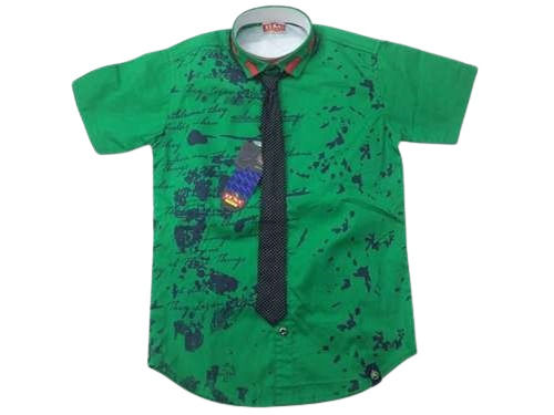 Casual Cotton Printed Short Sleeves Classic Boys Washable Shirts 