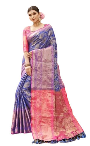 Ladies Party Wear Zari Woven Jacquard Cotton Silk Saree With Unstitched Blouse