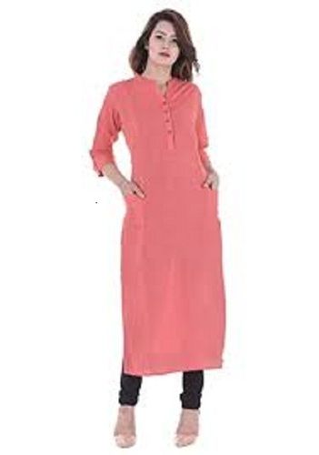 Washable And Premium Design Beautiful Simple Plain Pink Cotton Kurti