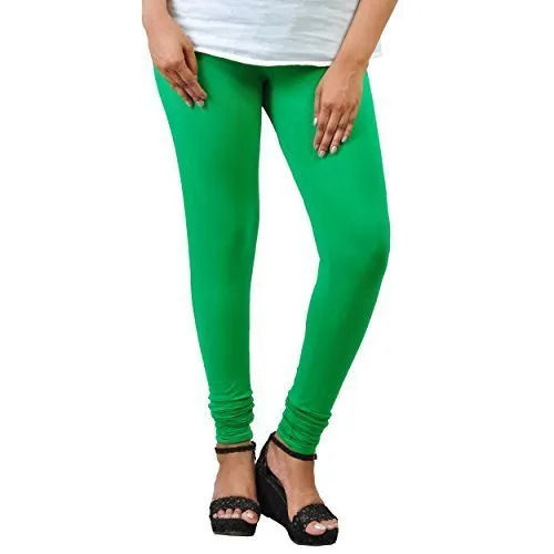 Green Casual Wear Plain Washable Cotton Lycra Churidar Leggings