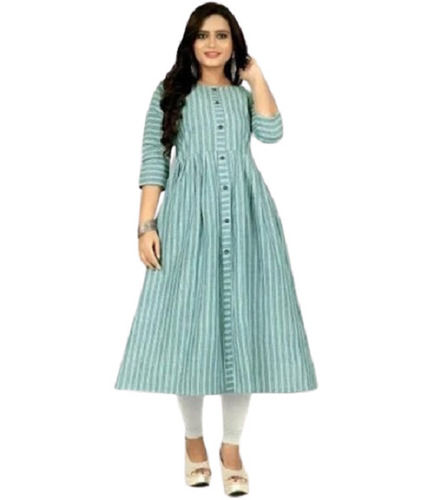 3/4Th Sleeves Regular Fit 42 Inches Long Striped Cotton Bandhani Ladies Kurti Application: Industrial