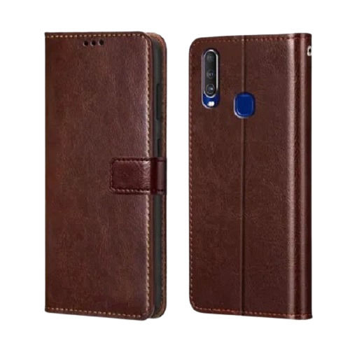 Brown Durable Rectangular Shape Leather Flip Cover For Smartphone