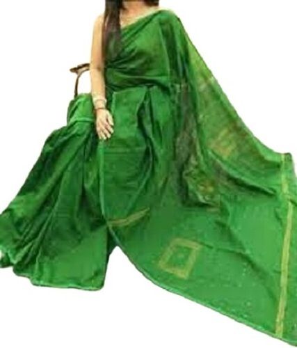 Blue Indian Traditional Wear Khadi Fabric Bengali Style Plain Green Hand Loom Saree