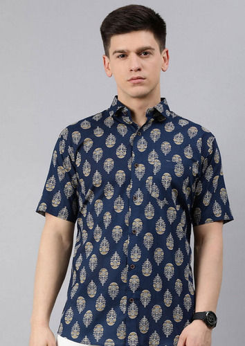 Printed Men'S Cotton Short Sleeves Shirts For Casual Wear Collar Style: Classic