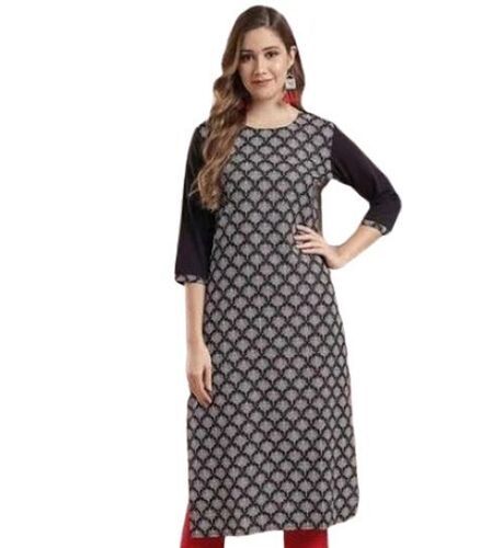 3/4th Sleeves Regular Fit Printed Ladies Kurta For Daily And Party Wear 