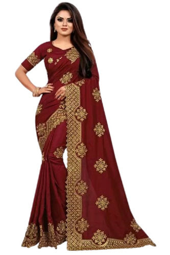 Comfortable And Lightweight Embroidered Casual Wear Art Silk Saree For Ladies 