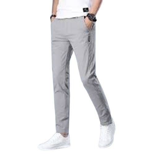 Polyester Stylish And Comfortable Straight Regular Fit Plain Pattern Linen Grey Casual Pant