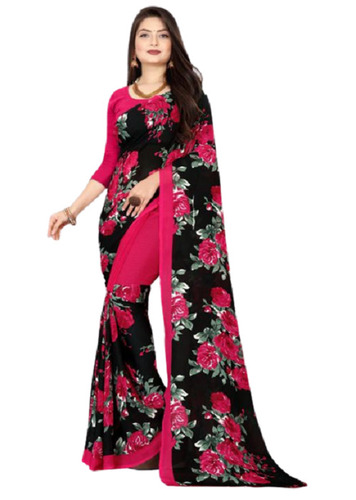 महिलाओं के लिए मल्टी कलर्ड और डेली वियर प्रिंटेड जॉर्जेट डिज़ाइनर साड़ी