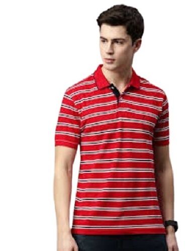 Stylish And Washable Short Sleeve Printed Red Cotton Polo T Shirt For Men