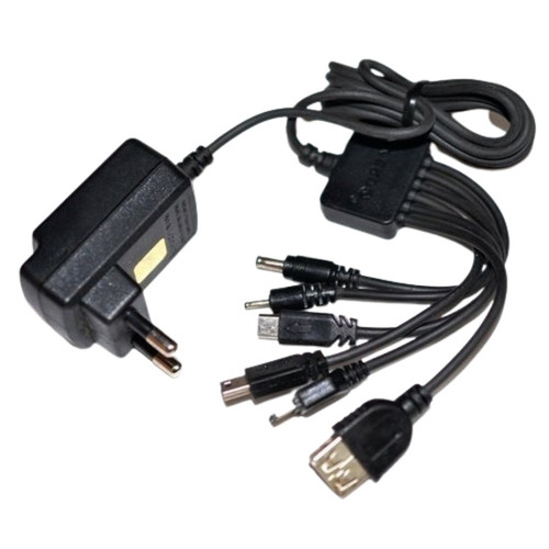 220 Voltage 50 Hz 1 Ampere Six In One Electric Mobile Charger - Plastic & Rubber Lightweight Black Design | Universal Fast Charging with Smart IC Chip