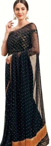 Party Wear Designer Net Saree For Ladies In 6.5 Meter Long Washable And Stylish Beads Design