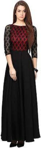 Black Long Sleeves Breathable Plain Dyed Pakistani Ladies Gown