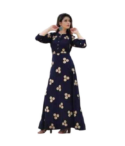 Printed Full Sleeves Casual Wear Regular Fit Long Cotton Kurtis For Girls 