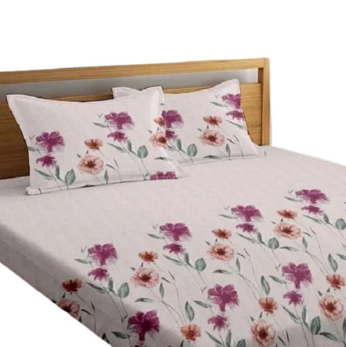 White 200 Gsm Shrink Resistance And Soft Cotton Printed Double Bed Sheet