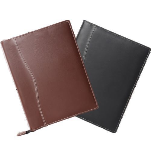 Black And Brown Zipper Leather Document File Folder For Home Offices