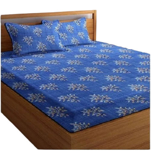 Blue Washable Cotton Printed Double Bed Sheet