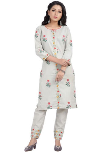 Ladies 3/4thsleeve Daily Wear Soft Cotton Printed Kurta With Pant